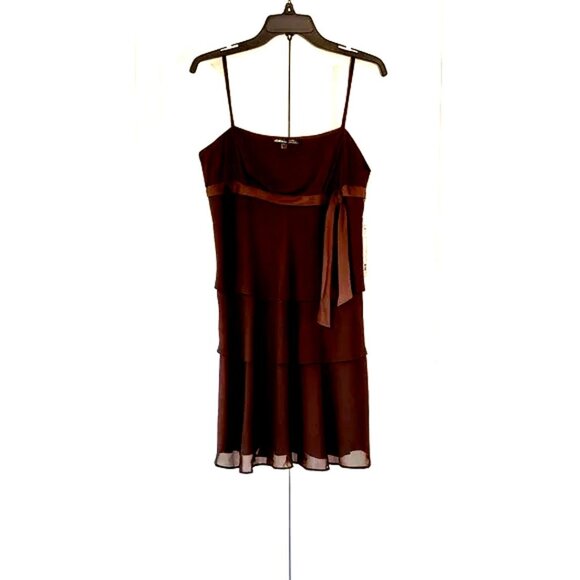 NWT Jones Wear Chocolate Brown Tiered Chiffon Cocktail Dress | Size 14 - Picture 3 of 8